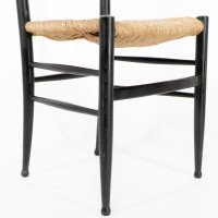 Gio Ponti. Ebonised Ladder Back Rush Seat Side or Desk Chair with Ball Feet - Thumbnail 12