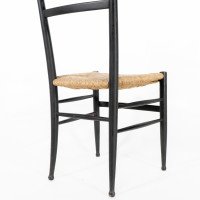 Gio Ponti. Ebonised Ladder Back Rush Seat Side or Desk Chair with Ball Feet - Thumbnail 16
