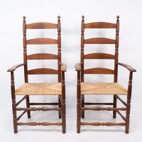 Ernest Gimson. A Pair of Yew Wood Ladder Back & Bobbin Turned Armchairs - Thumbnail 2