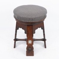 Liberty & Co. Attributed, Moorish Walnut Revolving Stool with Moorish Arches - Thumbnail 2