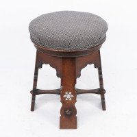 Liberty & Co. Attributed, Moorish Walnut Revolving Stool with Moorish Arches - Thumbnail 4