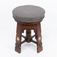 Liberty & Co. Attributed, Moorish Walnut Revolving Stool with Moorish Arches - Thumbnail 3
