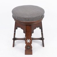 Liberty & Co. Attributed, Moorish Walnut Revolving Stool with Moorish Arches - Thumbnail 6