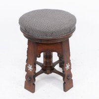Liberty & Co. Attributed, Moorish Walnut Revolving Stool with Moorish Arches - Thumbnail 5