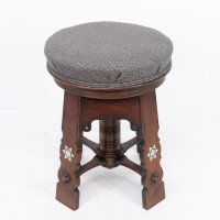 Liberty & Co. Attributed, Moorish Walnut Revolving Stool with Moorish Arches - Thumbnail 7