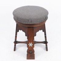 Liberty & Co. Attributed, Moorish Walnut Revolving Stool with Moorish Arches - Thumbnail 8