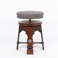 Liberty & Co. Attributed, Moorish Walnut Revolving Stool with Moorish Arches - Thumbnail 10