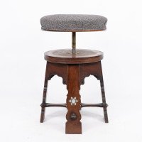 Liberty & Co. Attributed, Moorish Walnut Revolving Stool with Moorish Arches - Thumbnail 9