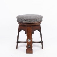 Liberty & Co. Attributed, Moorish Walnut Revolving Stool with Moorish Arches - Thumbnail 11