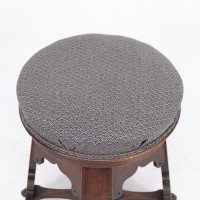 Liberty & Co. Attributed, Moorish Walnut Revolving Stool with Moorish Arches - Thumbnail 12