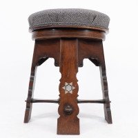 Liberty & Co. Attributed, Moorish Walnut Revolving Stool with Moorish Arches - Thumbnail 13