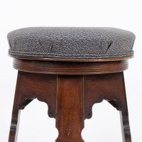 Liberty & Co. Attributed, Moorish Walnut Revolving Stool with Moorish Arches - Thumbnail 14