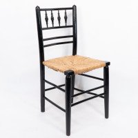 Philip Webb Attributed, Morris & Co., Aesthetic Movement Pair Rush Seat Sussex Chairs - Thumbnail 2