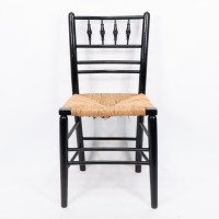 Philip Webb Attributed, Morris & Co., Aesthetic Movement Pair Rush Seat Sussex Chairs - Thumbnail 3
