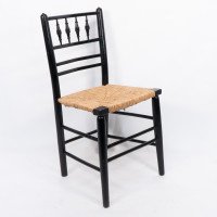 Philip Webb Attributed, Morris & Co., Aesthetic Movement Pair Rush Seat Sussex Chairs - Thumbnail 12