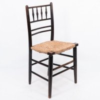 Philip Webb Attributed, Morris & Co., Aesthetic Movement Newly Rush Seat Sussex Chair