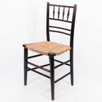Philip Webb, attributed. Morris & Co., Aesthetic Movement Newly Rush Seat Sussex Chair - Thumbnail 3