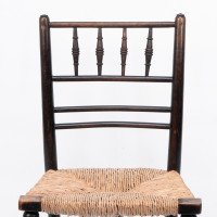Philip Webb Attributed, Morris & Co., Aesthetic Movement Newly Rush Seat Sussex Chair - Thumbnail 6