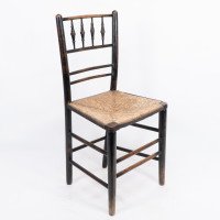 Philip Webb Attributed, Morris & Co., Aesthetic Movement Original Rush Seat Sussex Chair