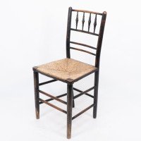 Philip Webb Attributed, Morris & Co., Aesthetic Movement Original Rush Seat Sussex Chair - Thumbnail 3