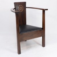 M H Baillie Scott A Pair of Arts & Crafts Armchairs With Foliate & Ribbon Inlays - Thumbnail 3