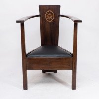 M H Baillie Scott A Pair of Arts & Crafts Armchairs With Foliate & Ribbon Inlays - Thumbnail 4