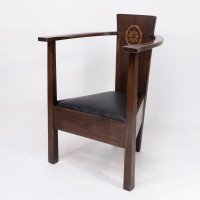 M H Baillie Scott A Pair of Arts & Crafts Armchairs With Foliate & Ribbon Inlays - Thumbnail 5