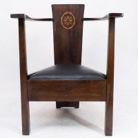 M H Baillie Scott A Pair of Arts & Crafts Armchairs With Foliate & Ribbon Inlays - Thumbnail 8
