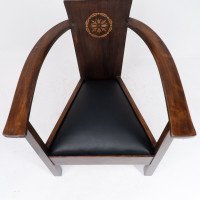 M. H. Baillie Scott a Pair of Arts & Crafts Armchairs With Foliate & Ribbon Inlays - Thumbnail 10