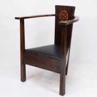 M. H. Baillie Scott a Pair of Arts & Crafts Armchairs With Foliate & Ribbon Inlays - Thumbnail 14