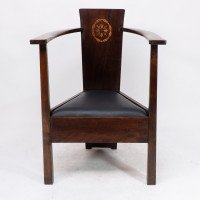 M H Baillie Scott A Pair of Arts & Crafts Armchairs With Foliate & Ribbon Inlays - Thumbnail 13