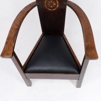 M. H. Baillie Scott a Pair of Arts & Crafts Armchairs With Foliate & Ribbon Inlays - Thumbnail 19