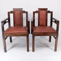 Sir Frank Brangwyn Attributed, Pair of Arts & Crafts Mahogany Armchairs Chinese Style - Thumbnail 2