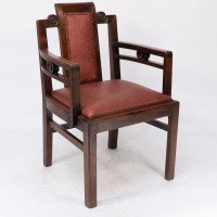 Sir Frank Brangwyn Attributed, Pair of Arts & Crafts Mahogany Armchairs Chinese Style - Thumbnail 3