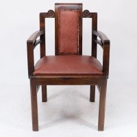 Sir Frank Brangwyn Attributed, Pair of Arts & Crafts Mahogany Armchairs Chinese Style - Thumbnail 4