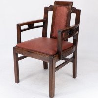 Sir Frank Brangwyn Attributed, Pair of Arts & Crafts Mahogany Armchairs Chinese Style - Thumbnail 5