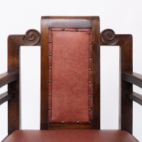 Sir Frank Brangwyn Attributed, Pair of Arts & Crafts Mahogany Armchairs Chinese Style - Thumbnail 9