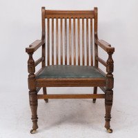 James Peddle Attributed, an Aesthetic Movement Oak Armchair with Serpentine Shaped Back - Thumbnail 2
