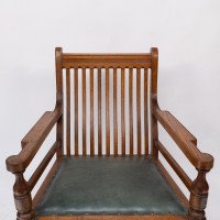 James Peddle Attributed, an Aesthetic Movement Oak Armchair with Serpentine Shaped Back - Thumbnail 7