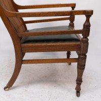 James Peddle, attributed. An Aesthetic Movement Oak Armchair with Serpentine Shaped Back - Thumbnail 10