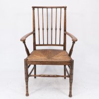Liberty & Co. Attributed, Egyptian Style Thebes Armchair Original Rush Seated Armchair - Thumbnail 2