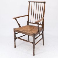 Liberty & Co. Attributed, Egyptian Style Thebes Armchair Original Rush Seated Armchair - Thumbnail 3