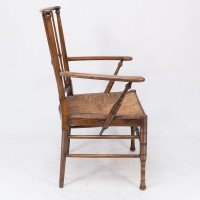 Liberty & Co. Attributed, Egyptian Style Thebes Armchair Original Rush Seated Armchair - Thumbnail 5
