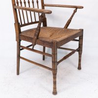 Liberty & Co. Attributed, Egyptian Style Thebes Armchair Original Rush Seated Armchair - Thumbnail 13