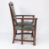 Heal and Son, attributed, Arts & Crafts Oak Six Legged Armchair - Thumbnail 4