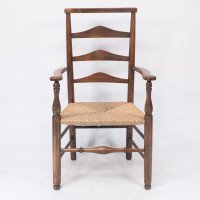 C. R. Ashbee attr. Arts & Crafts Oak ladder back Armchair with re-rushed seat - Thumbnail 2