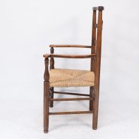 C. R. Ashbee attr. Arts & Crafts Oak ladder back Armchair with re-rushed seat - Thumbnail 4