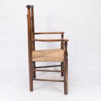 C. R. Ashbee attr. Arts & Crafts Oak ladder back Armchair with re-rushed seat - Thumbnail 5