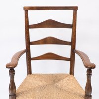 C. R. Ashbee attr. Arts & Crafts Oak ladder back Armchair with re-rushed seat - Thumbnail 6