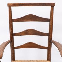 C. R. Ashbee attr. Arts & Crafts Oak ladder back Armchair with re-rushed seat - Thumbnail 7